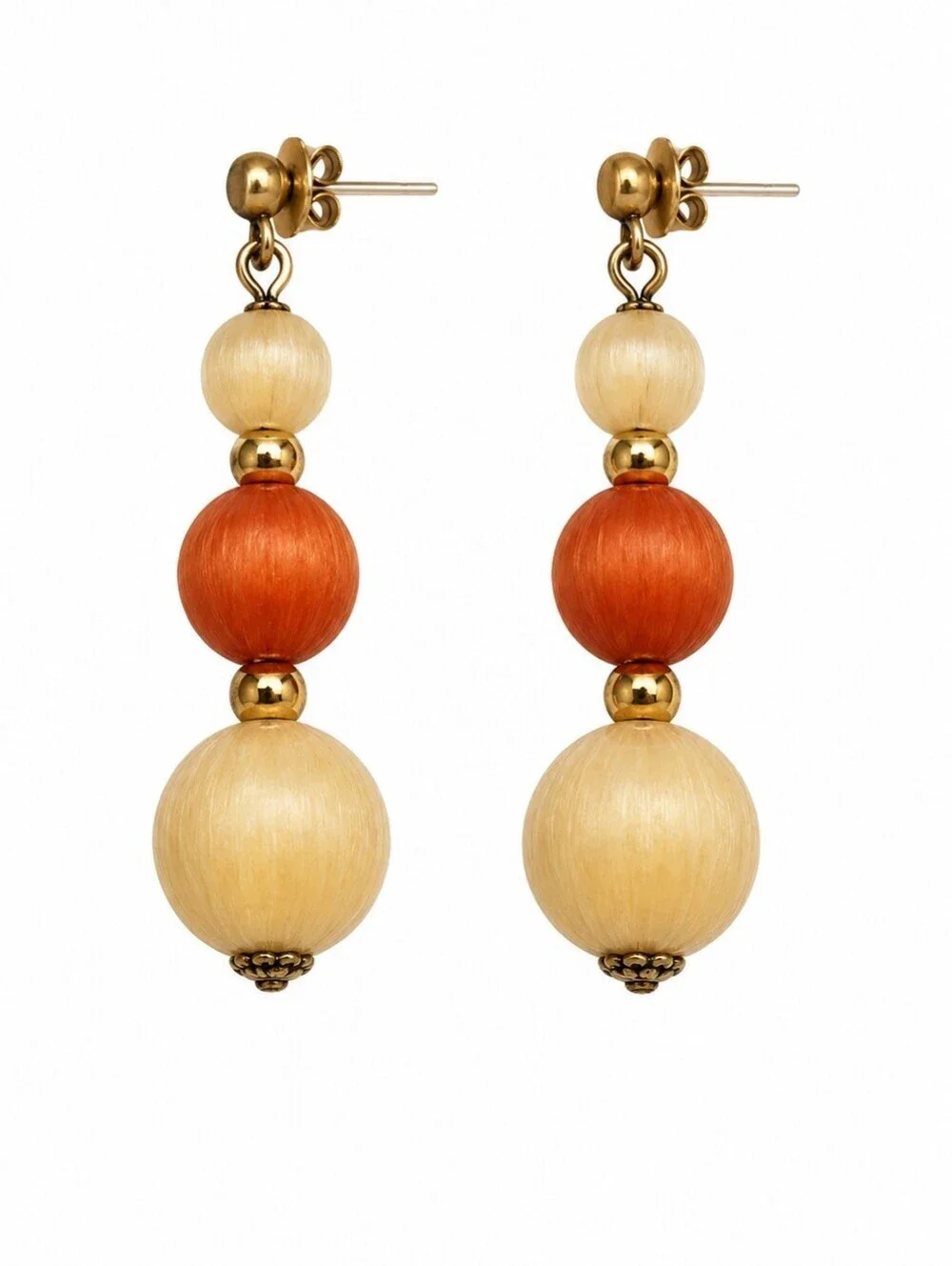 3/$30 Vintage Orange and Cream Thread Beaded Dangle Earrings